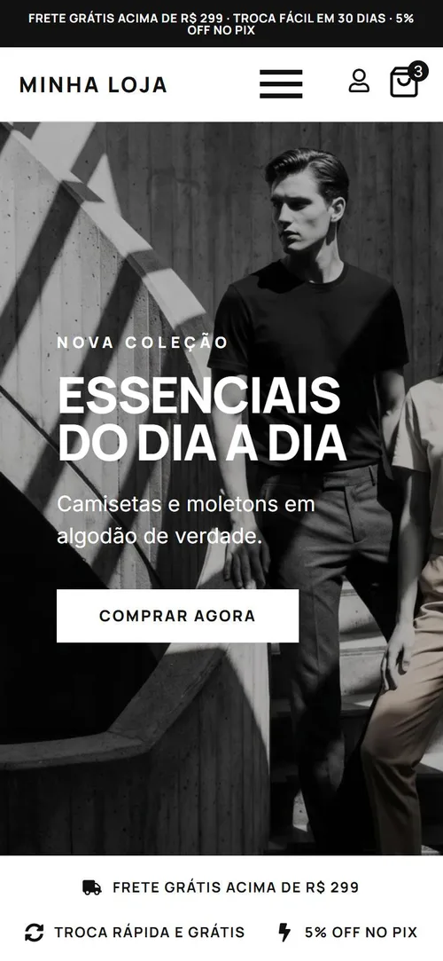Loja no celular: página inicial