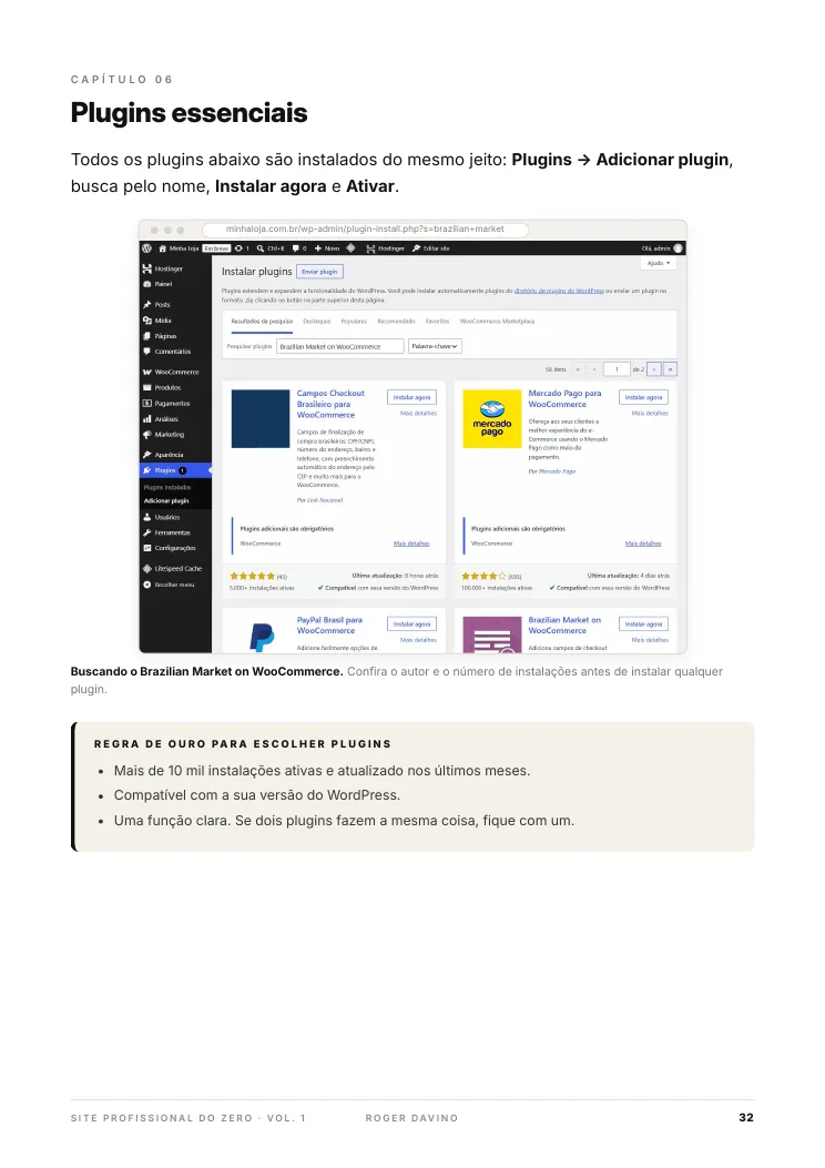 Página do capítulo Plugins essenciais