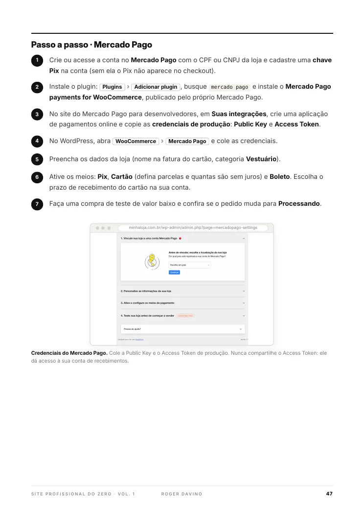 Página do passo a passo do Mercado Pago