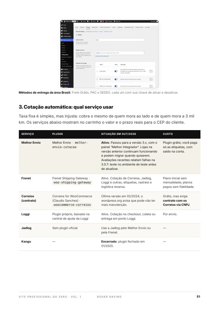 Página de cotação de frete